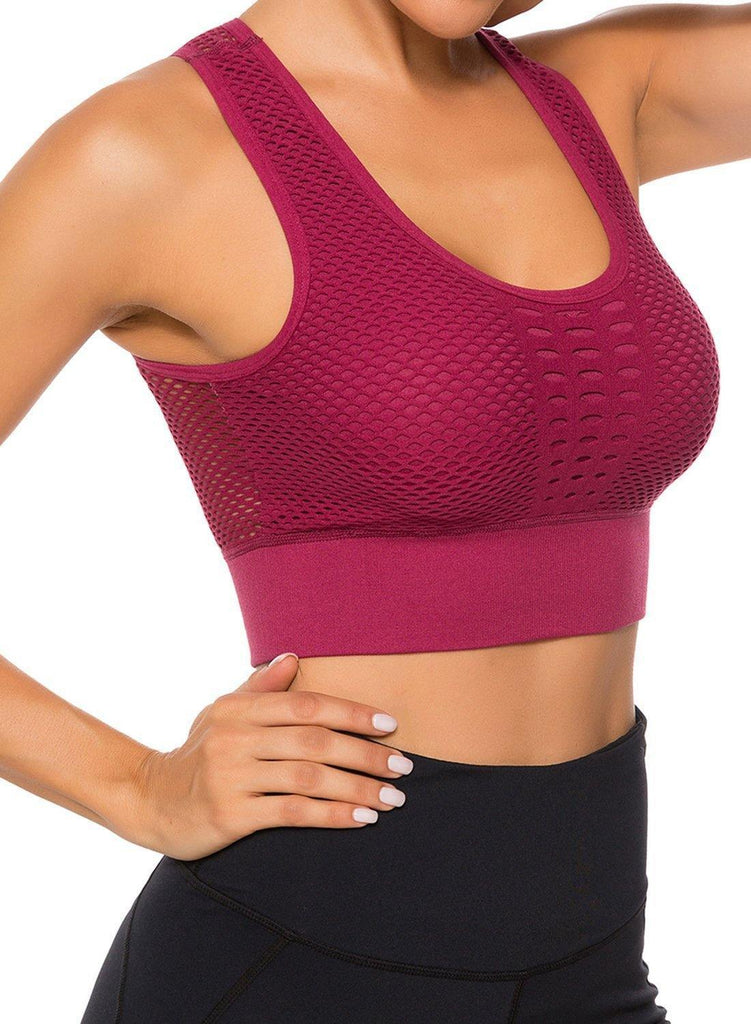 SEASUM Women's Grid Mesh Back Hollow Out Ultra Soft Seamless Top Bra - SEASUM