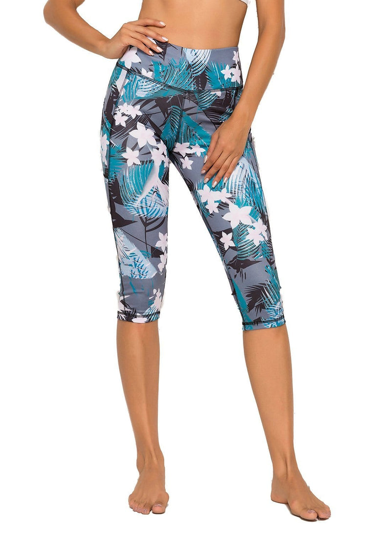 Women's Floral Print Capris Yoga Pants - SeasumFits