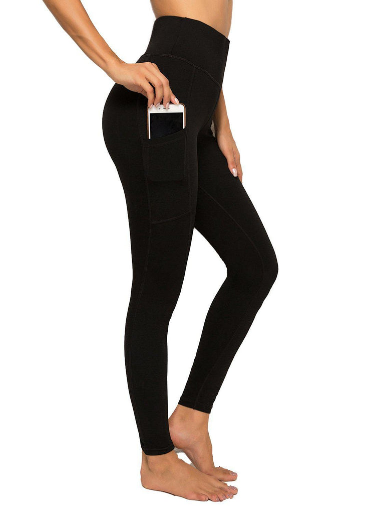 SEASUM-Solid Color Ruched Pockets Training Leggings