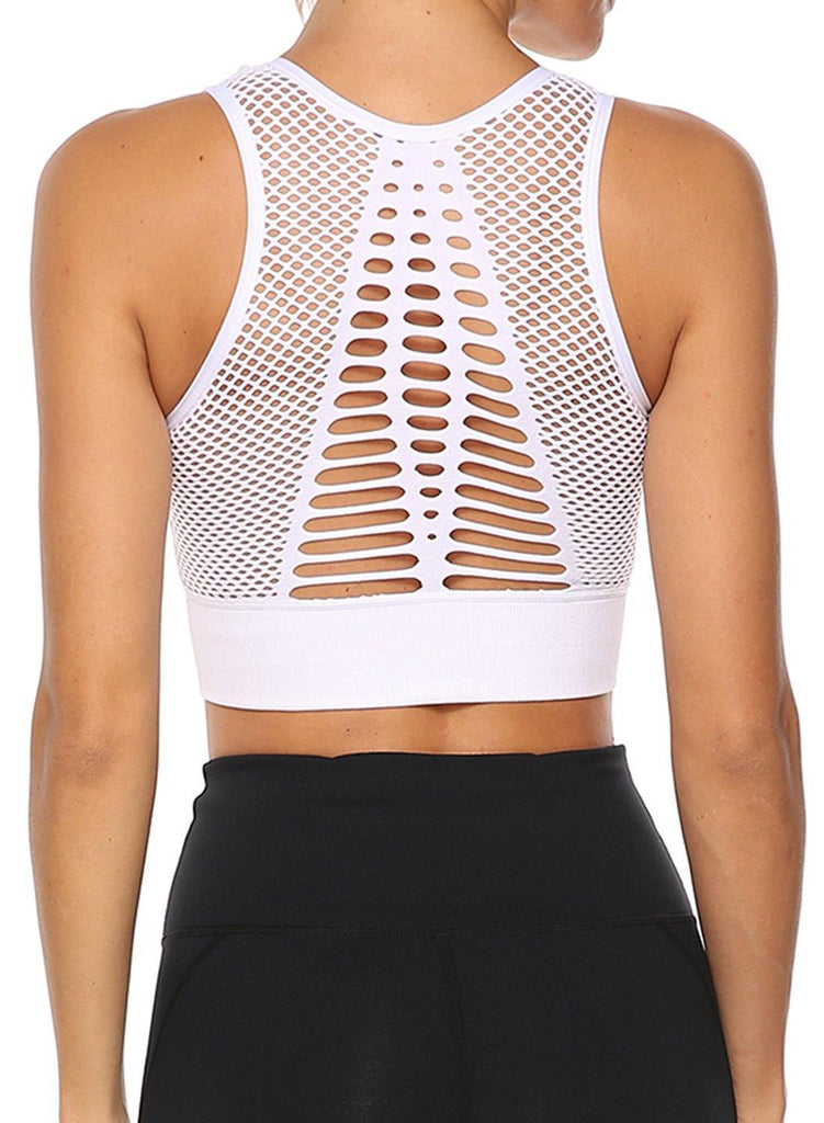 SEASUM Women's Grid Mesh Back Hollow Out Ultra Soft Seamless Top Bra - SEASUM