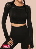 Seamless Hollow Long Sleeve Women Crop Top - SeasumFits