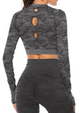 Camouflage Seamless Back Hollow Long Sleeve Yoga Top - SEASUM