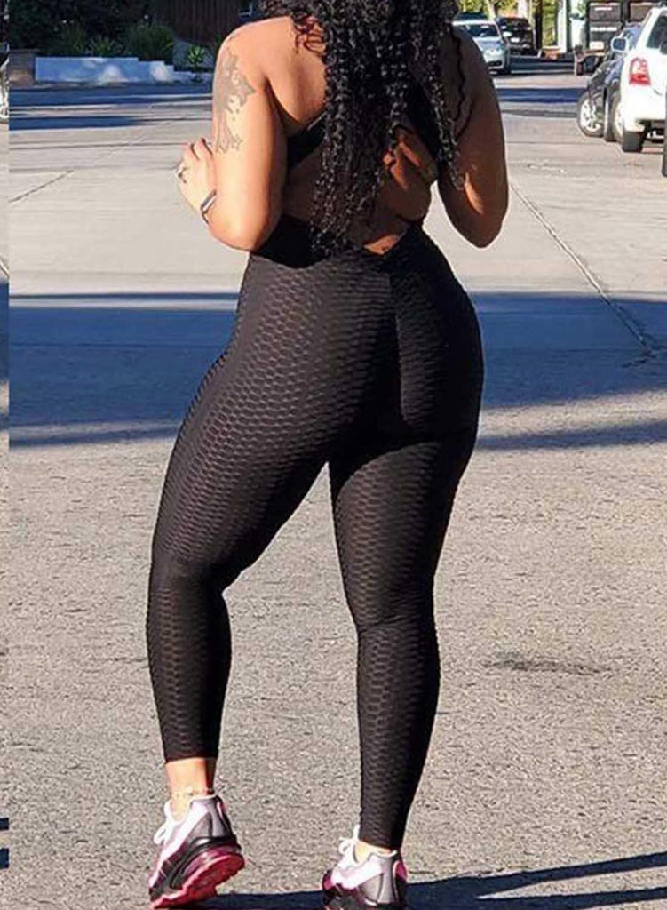 Women's Solid Color Backless Textured Yoga Jumpsuits Blue - SEASUM