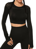 Long Sleeve Seamless Hollow Fitness Crop Top - SEASUM