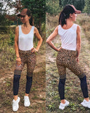 Women's Leopard Print Mesh Split Joint Ruched Yoga Pants - SEASUM