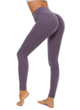 SEASUM-Solid Color Ruched High Waist Pockets Fitness Leggings