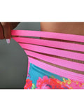 Floral Print Ruched Pockets Hollow Women Yoga Shorts - SeasumFits