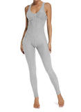 Textured Solid Color Backless Yoga Jumpsuits - SeasumFits