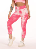 Stretchy Textured Tie-dyed Ruched Sports Cropped Leggings - SEASUM
