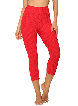 SEASUM-SEASUM Tummy Control Leggings Textured Women Workout Capris