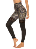Women's Leopard Print Mesh Split Joint Ruched Yoga Pants - SEASUM