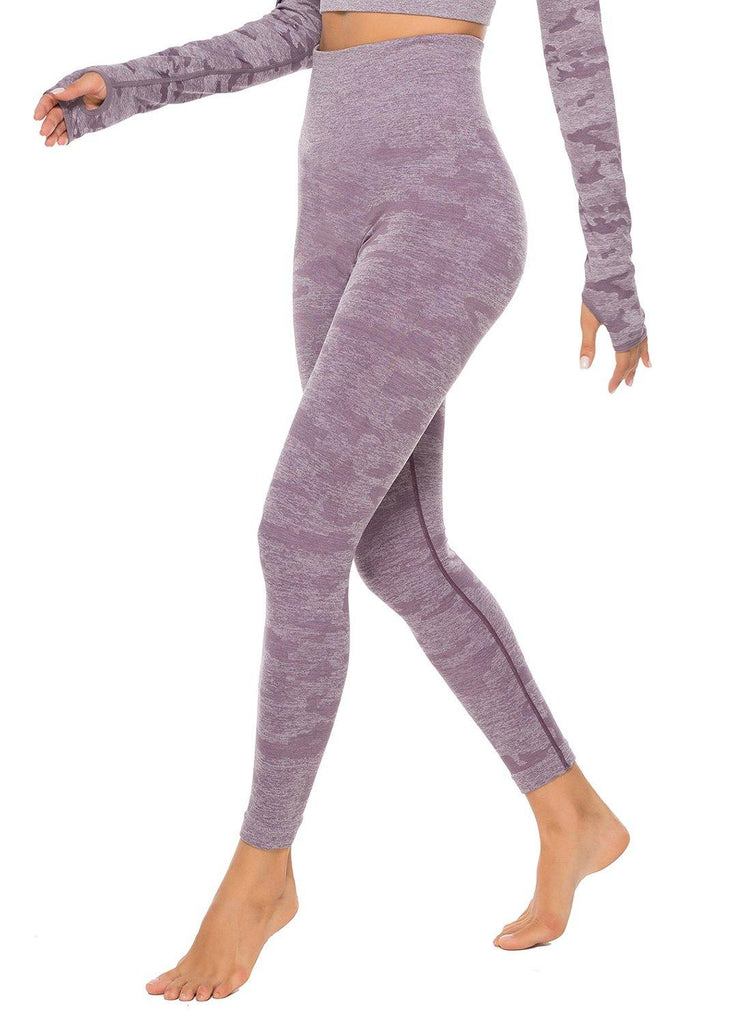 MRULIC yoga pants Women Workout Camouflage Crop Top Leggings Fitness Sport  Yoga Pants Purple + XS 