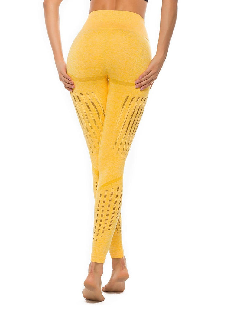 Jalioing Yoga Leggings for Women High Waist Solid Color Ribbed Side Leg  Stretchy Skinny Comfy Athletic Pants (Small, Yellow)