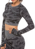 Camouflage Seamless Back Hollow Long Sleeve Yoga Top - SEASUM