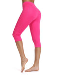 High Waist Solid Color Capris Yoga Pants - SEASUM