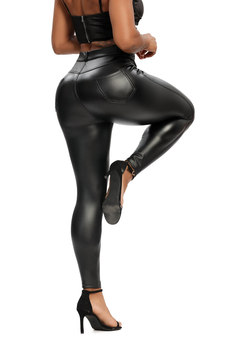 SEASUM Faux Leather Leggings Pants PU High Waisted Tights