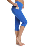 High Waist Solid Color Capris Yoga Pants - SEASUM