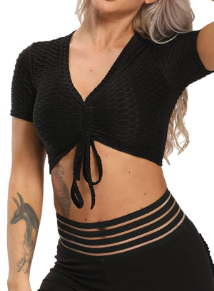 SEASUM Short Sleeves Honeycomb Crop Top Active Workout Yoga Tops - SEASUM