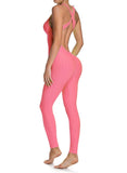 Solid Color Textured Backless Women Yoga Jumpsuits - SeasumFits