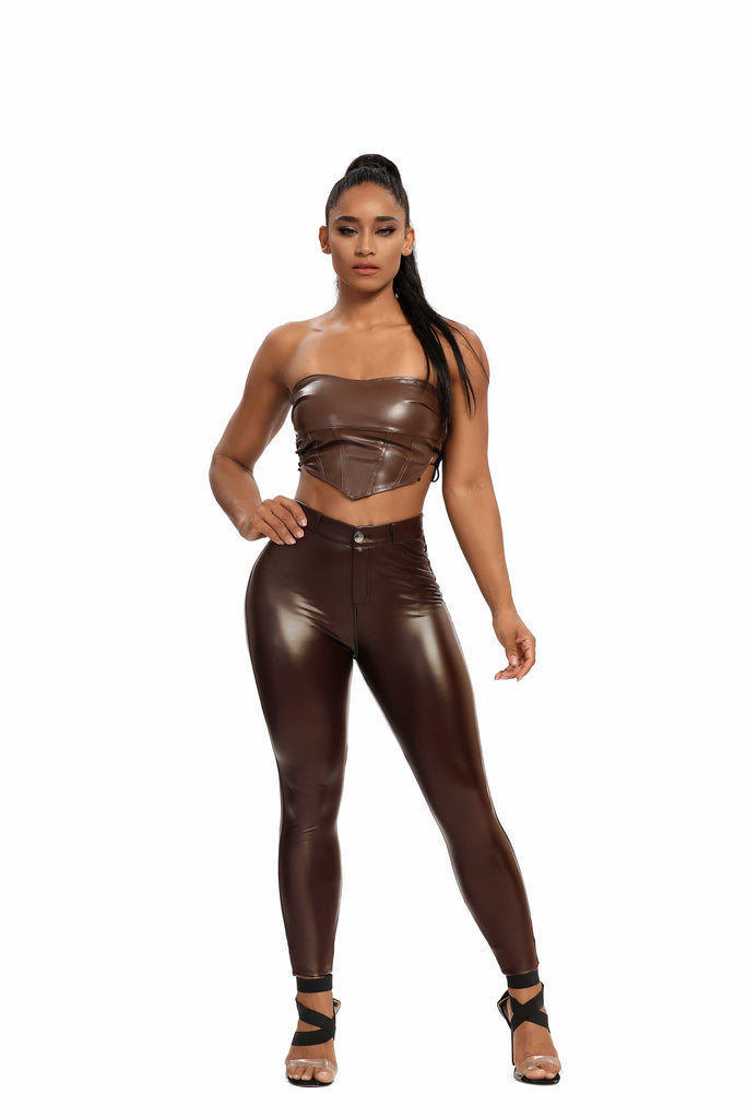 Aayomet Women's Stretchy Faux Leather Leggings Pants Sexy High