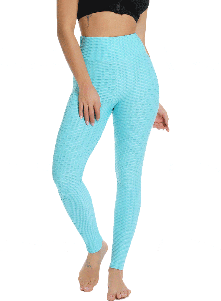 SEASUM Women's High Waist Yoga Leggings Tummy Control Butt Lift Tights  Textured Workout Running Pants Navy Blue L 