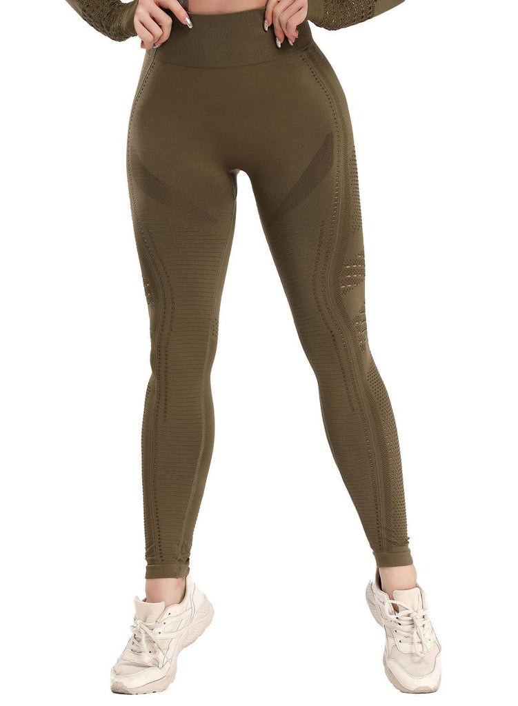 Bellella Women Leggings Pockets Yoga Pants Solid Color Bottoms Tummy Control  High Waist Capris Bodybuilding Jeggings Army Green M 