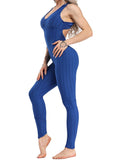 Women's Backless Solid Color Textured Yoga Jumpsuits - SeasumFits