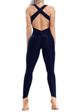 Textured Solid Color Backless Workout Yoga Jumpsuits - SeasumFits