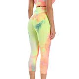 Super Stretchy Textured Tie-dyed Ruched Capris Leggings - SEASUM