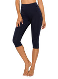 High Waist Solid Color Capris Leggings - SEASUM