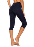 High Waist Solid Color Capris Yoga Pants - SEASUM