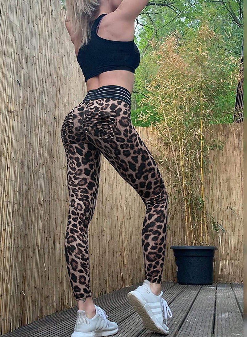 Leopard Print Leggings Workout Running Pants - SEASUM