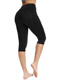 High Waist Solid Color Capris Yoga Pants - SEASUM