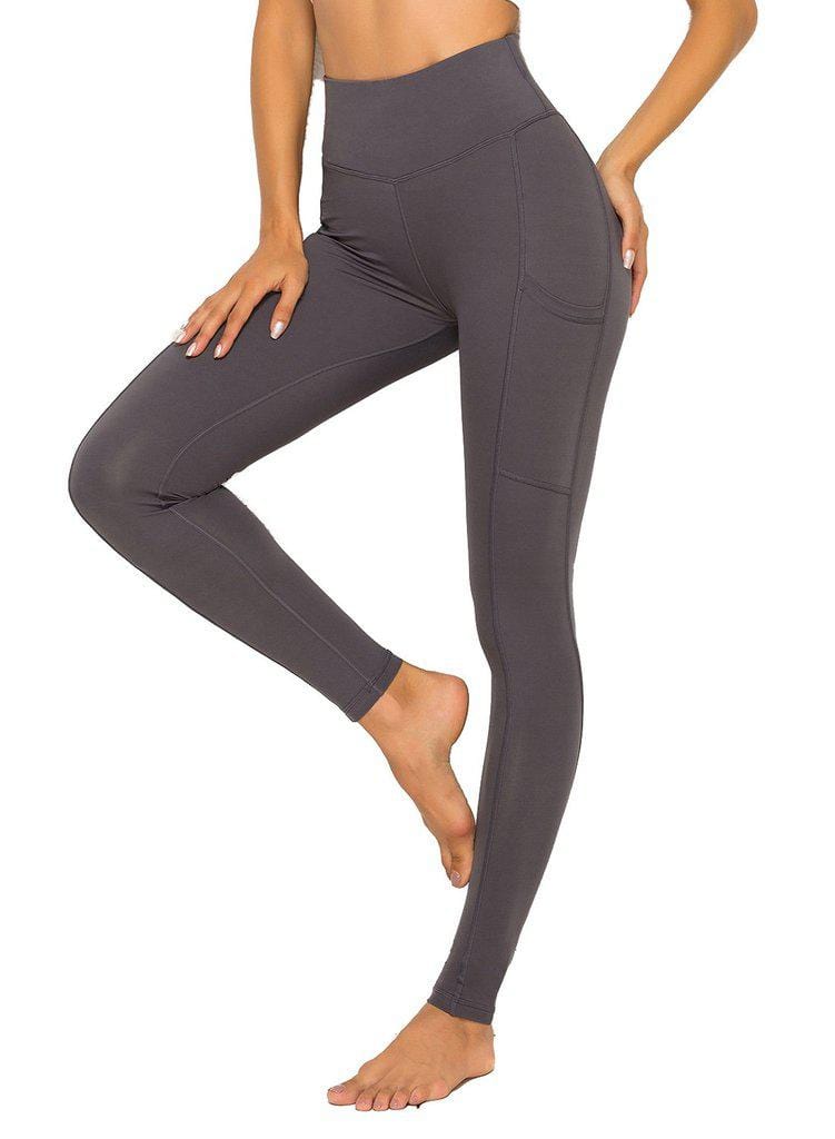 Women's High Waist Yoga Pants with Pockets, Full Length - Dark Blue / S